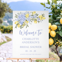 Watercolor Blue Citrus Lemon Bridal Shower