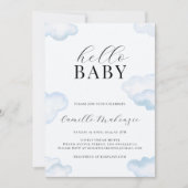 Watercolor Blue Cloud Baby shower Photo invitation (Devant)