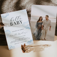 Watercolor Blue Cloud Baby shower Photo invitation