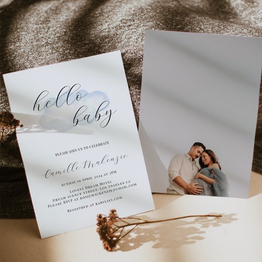Watercolor Blue Cloud Baby shower Photo invitation