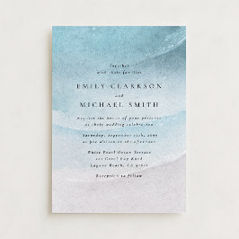 Watercolor Blue Coastal Beach Wedding Invitation Aankondiging