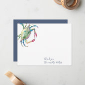 Watercolor Blue Crab Merci Cartes (Devant/Arrière en situation)