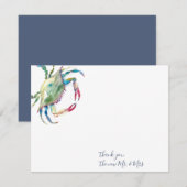 Watercolor Blue Crab Merci Cartes (Devant / Derrière)