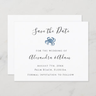 Watercolor Blue Crab Wedding Enregistrer les carte