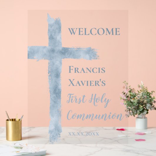watercolor blue cross First Communion (Mariage)