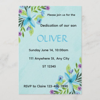 ​Watercolor Blue Floral  Boy Dedication Invitation