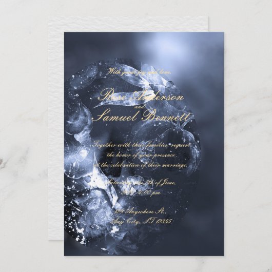 Watercolor Blue Floral Monogram Wedding Invitation (Devant / Derrière)
