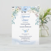 Watercolor Blue Floral Rehearer Dîner Invitation (Debout devant)