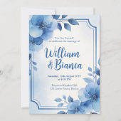 Watercolor Blue Floral Wedding Invitation (Devant)