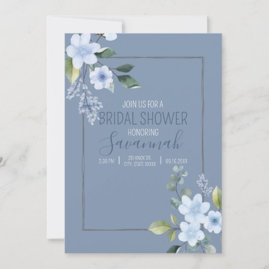 Watercolor Blue Floral Wedding Shower Invitation (Voorkant)