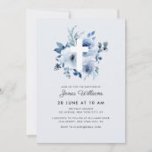 watercolor blue florals Invitation baptême (Devant)