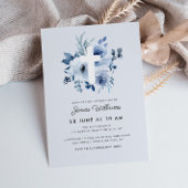 watercolor blue florals Invitation baptême