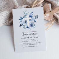 watercolor blue florals Invitation baptême