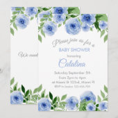 Watercolor Blue Flowers Baby Shower Invitation (Devant / Derrière)