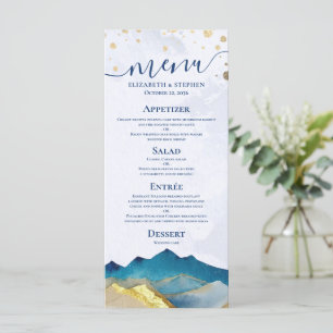 Watercolor Blue Gold Mountain Outdoor Mariage Menu