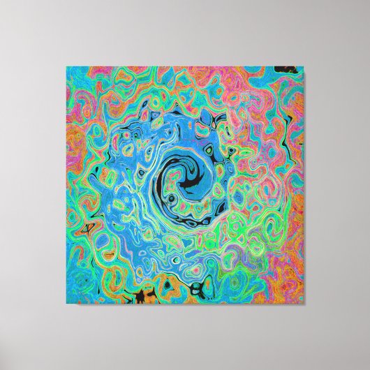 Watercolor Blue Groovy Abstract Retro Liquid Swirl Canvas Afdruk (Voorkant)