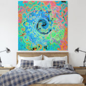 Watercolor Blue Groovy Abstract Retro Liquid Swirl Canvas Afdruk (Insitu (Slaapkamer))