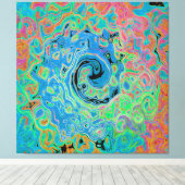 Watercolor Blue Groovy Abstract Retro Liquid Swirl Canvas Afdruk (Insitu (Houten vloer))