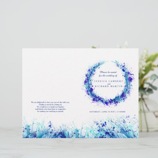 Watercolor blue herbe art programme de mariage (Debout devant)