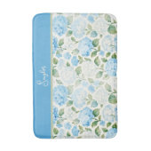 Watercolor Blue Hydrangea Floral Name Badmat (Voorkant Verticaal)