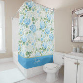 Watercolor Blue Hydrangea Floral Name Douchegordijn (In situ)