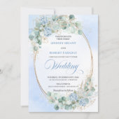 Watercolor Blue Hydrangea Wheat Wedding Invitation Kaart (Voorkant)
