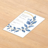 Watercolor Blue Leaves Gold Wedding Invitation (Poser)