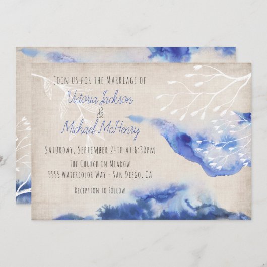 Watercolor Blue Ombre Wedding Invitations (Devant / Derrière)