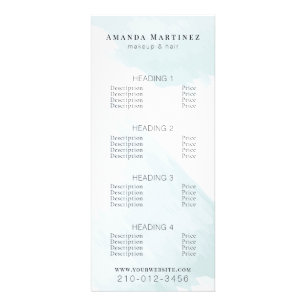 Watercolor Blue Salon Tarifs Menu Service