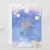 Watercolor Blue Sky Balloon Birthday Invitation (Devant)