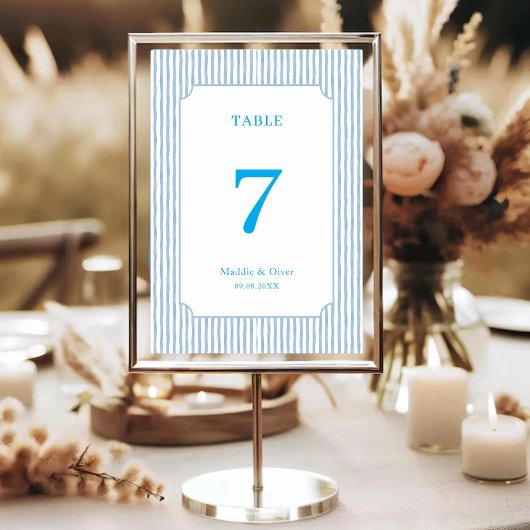 Watercolor Blue Striped Classic Wedding Kaart