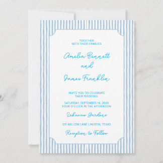 Watercolor Blue Striped Wedding Classic Wedding Kaart