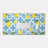 Watercolor Blue Tile Yellow Lemon Watercolor Bureaumat (Keyboard & Muis)
