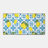 Watercolor Blue Tile Yellow Lemon Watercolor Bureaumat (Voorkant)