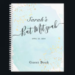 Watercolor Blue x Gold Bat mitzvah Livre d'hôtes<br><div class="desc">Cet élégant et chic livre d'hôtes bat mitzvah est orné d'un arrière - plan blanc avec des touches de pinceau bleu turquoise en aquarelle et des plaques d'or faux. Personnalisez-le selon vos besoins. Vous pouvez trouver d'autres produits correspondants dans mon magasin.</div>