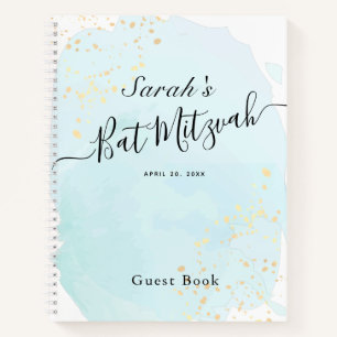 Watercolor Blue x Gold Bat mitzvah Livre d'hôtes