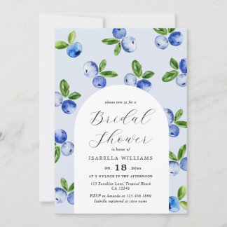 Watercolor Blueberries Bridal Shower Invitation Kaart