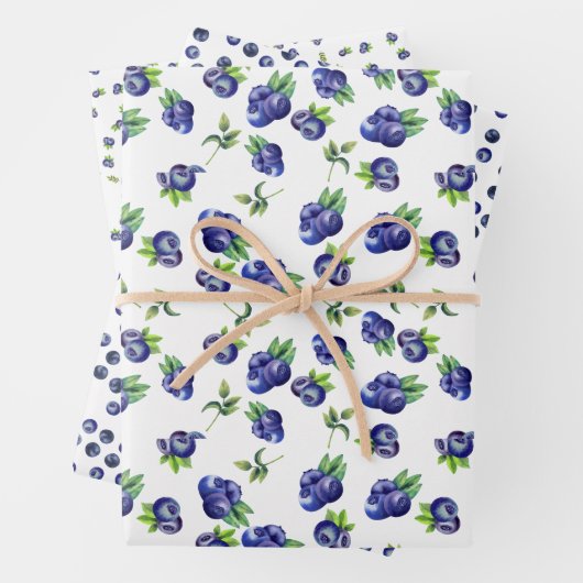 Watercolor Blueberry Pattern Wrapping Paper Sheets (In situ)