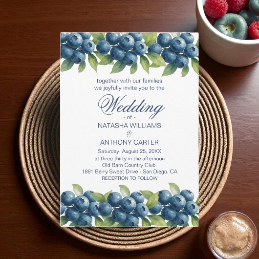 Watercolor Blueberry Wedding Invitation