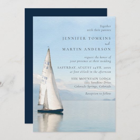 Watercolor Boat Nautical Lake Wedding Invitations (Devant / Derrière)