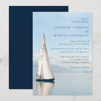 Watercolor Boat Nautical Lake Wedding Invitations