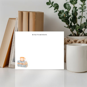 Watercolor Boekenstapel en koffiemok Persoonlijk g Notitiekaartje