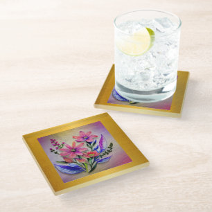 Watercolor Boeket Bloemen, Kleurrijke Achtergrond Glazen Onderzetter