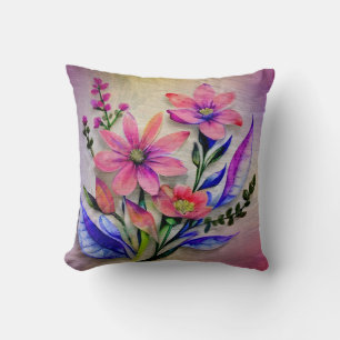 Watercolor Boeket Bloemen, Kleurrijke Achtergrond Kussen