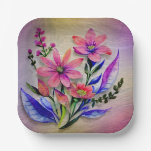 Watercolor Boeket Bloemen, Kleurrijke Achtergrond Papieren Bordje