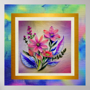 Watercolor Boeket Bloemen, Kleurrijke Achtergrond Poster