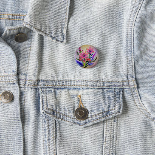 Watercolor Boeket Bloemen, Kleurrijke Achtergrond Ronde Button 3,2 Cm