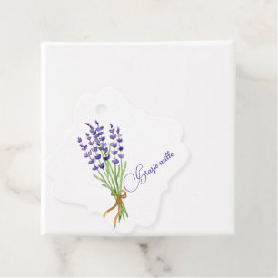 Watercolor Boeket Paarse Lavendel Grazie Mille Bedankjes Labels