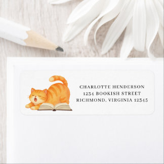 Watercolor Boeklievende Siamese Kat Retouradres Etiket