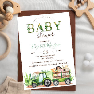 Watercolor Boerderij Dieren Tractor Baby Shower Kaart